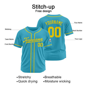 Camiseta de béisbol personalizada con diseño bordado & estilo hip hop & color azul claro y amarillo