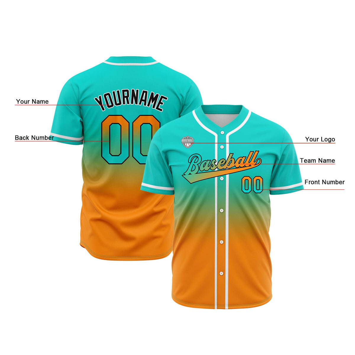 Camisetas de béisbol personalizadas con degradado nombre número y logotipo
