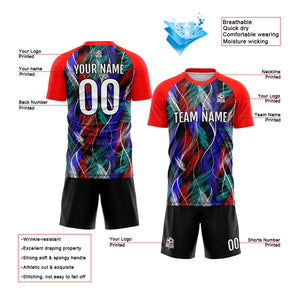 Conjunto personalizado de camiseta de uniforme negra y roja para niños y adultos