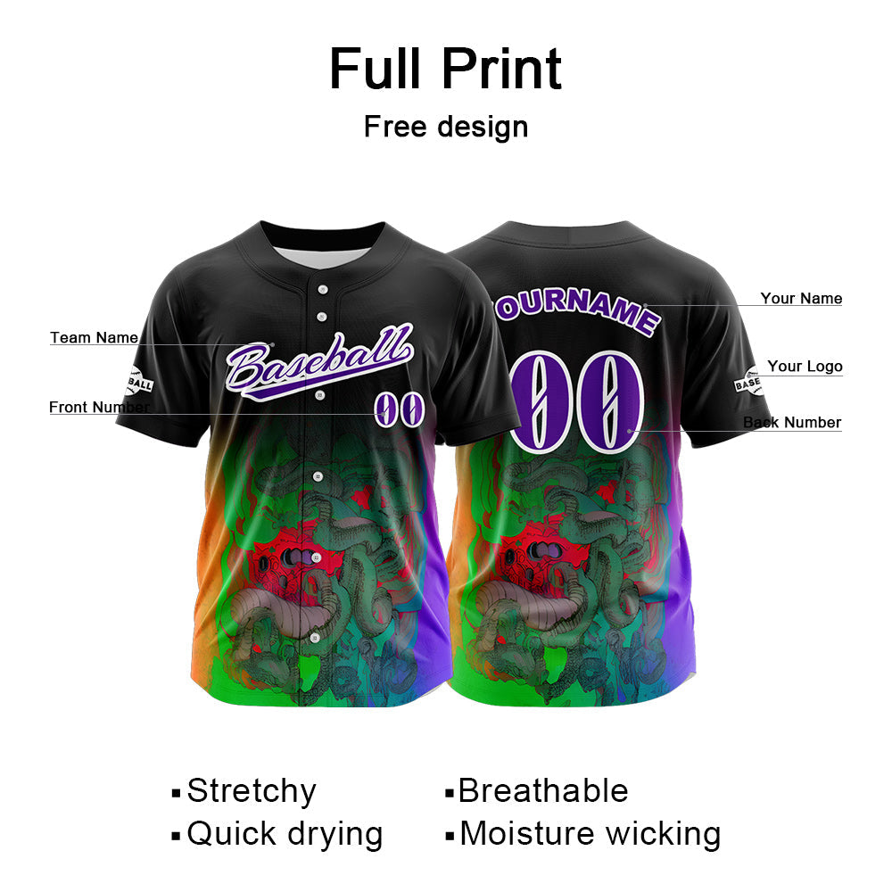 Camiseta de béisbol negra personalizada con botones para hombre mujer adulto y joven Nombre número y logotipo impresos