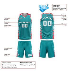 Uniforme de baloncesto personalizado de color rojo cian con tu logotipo-nombre y número impresos