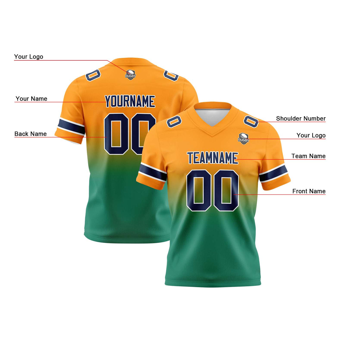 Camisetas de fútbol personalizadas con degradado-nombre-número y logotipo para adultos-niños y equipos