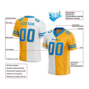 custom authentic split fashion football jersey yellow-white-light blue mesh