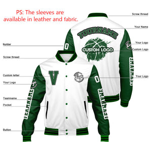 Chaquetas universitarias blancas y verdes personalizadas para hombres & mujeres y jóvenes & Chaquetas Letterman personalizadas