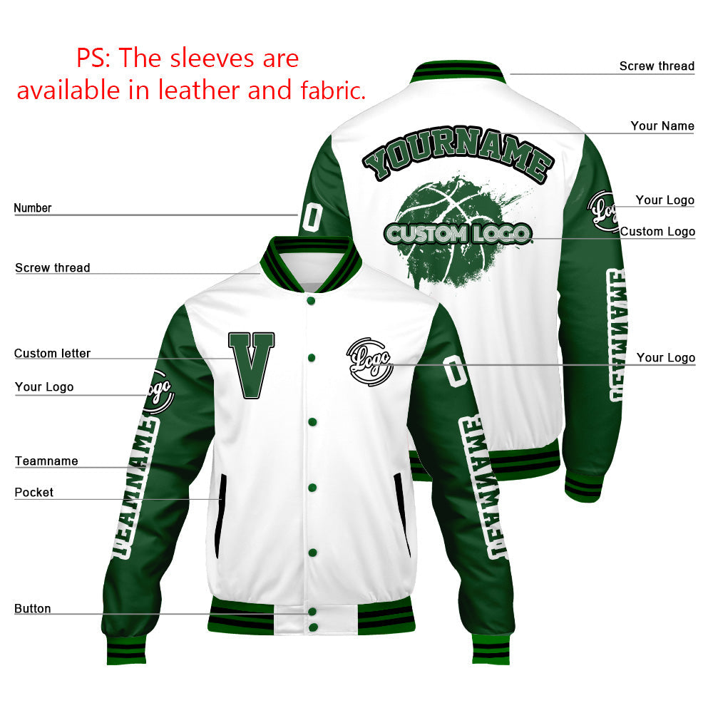 Chaquetas universitarias blancas y verdes personalizadas para hombres & mujeres y jóvenes & Chaquetas Letterman personalizadas