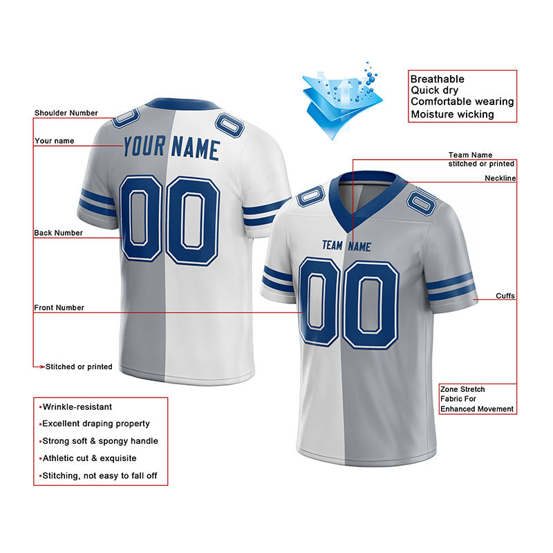 custom authentic split fashion football jersey navy-red-white mesh
