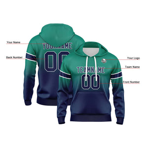 Sudadera con capucha personalizada con degradado para hombre-mujer-niña o niño Estampa tu logotipo-nombre y número Verde y azul marino