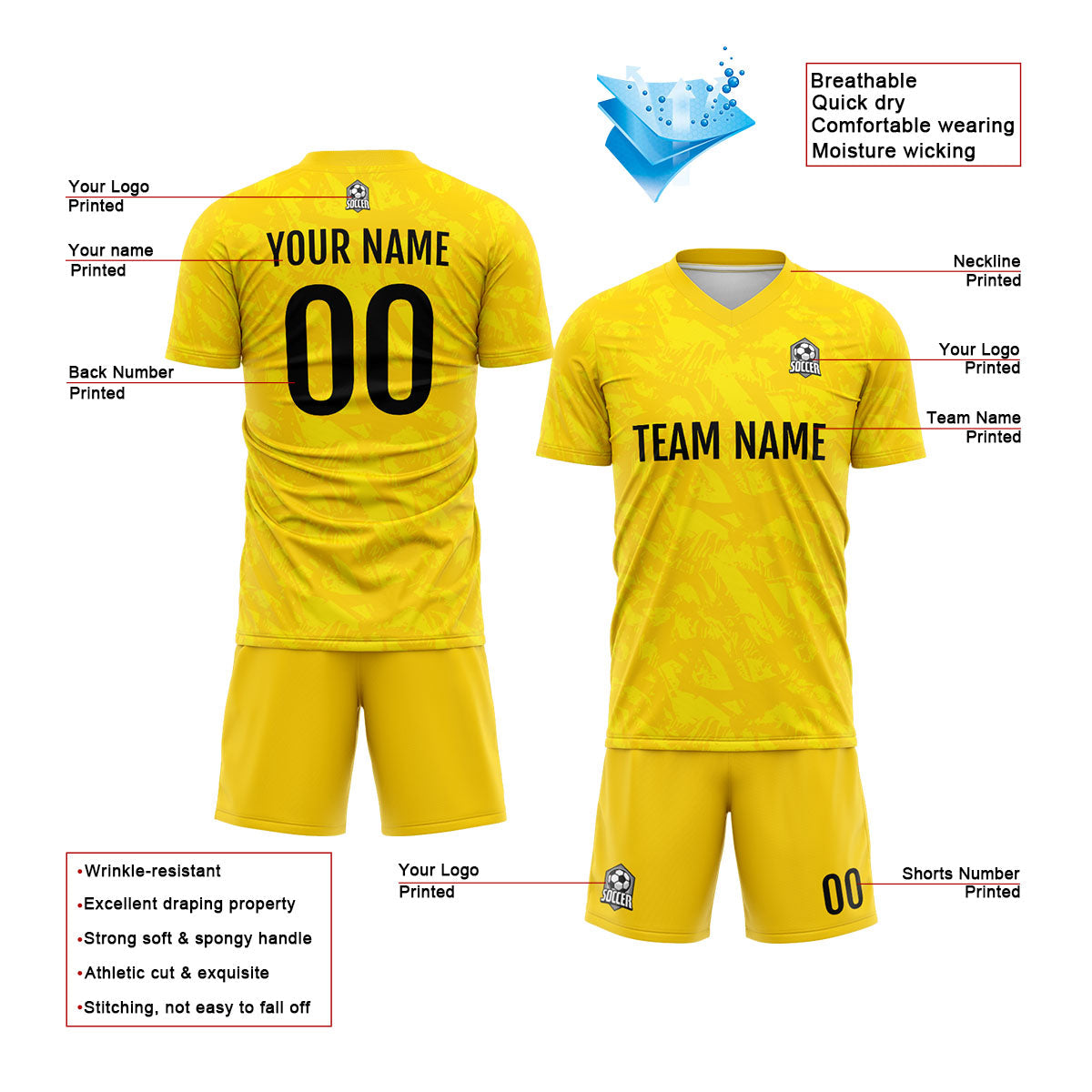 Conjunto personalizado de camiseta amarilla para niños y adultos