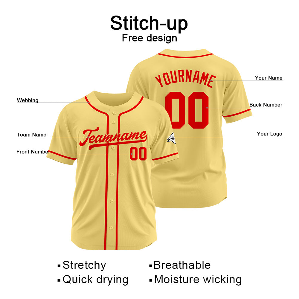 Camiseta de béisbol personalizada con diseño bordado & estilo hip hop & color oro y rojo