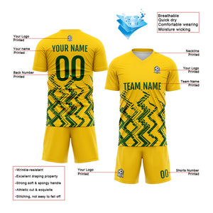 Conjunto personalizado de camiseta de uniforme amarillo y verde para niños y adultos