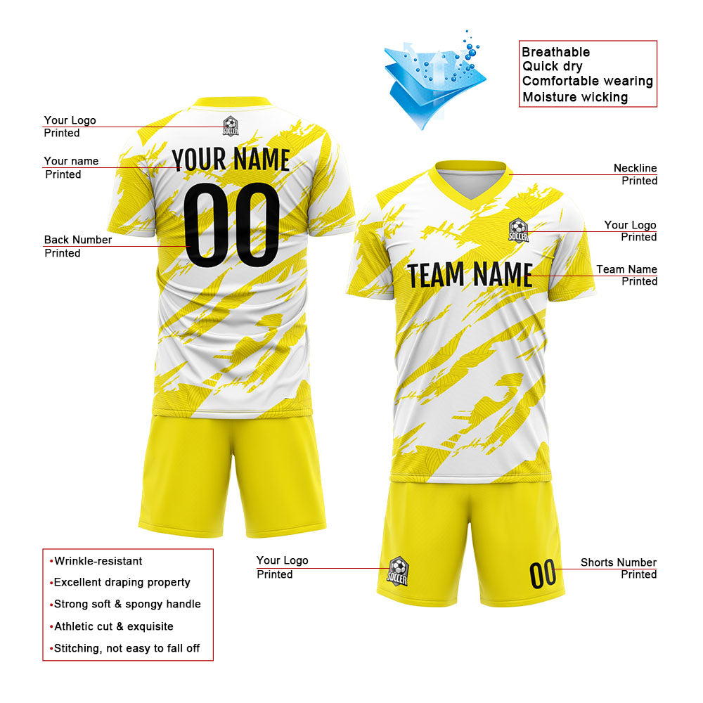 Uniforme de fútbol personalizado para niños y adultos & conjunto personalizado & camiseta desgastada & amarilla y blanca