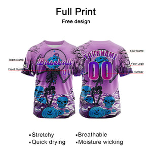 Camiseta de béisbol morada personalizada con botones para hombre mujer adulto y joven Estampado de nombre número y logotipo