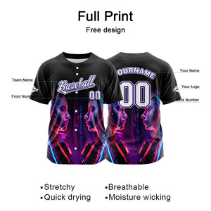 Camiseta de béisbol negra personalizada con botones para hombre mujer adulto y joven Nombre número y logotipo impresos
