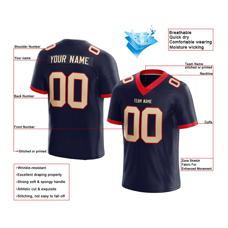 customized  authentic football jersey navy-gold-red