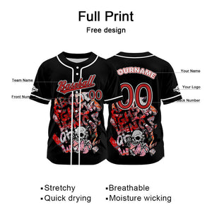 Camiseta de béisbol negra personalizada con botones para hombre mujer adulto y joven Nombre número y logotipo impresos