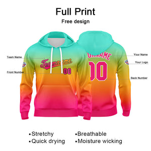 Sudadera con capucha personalizada con degradado para hombre-mujer-niña o niño Estampa tu logotipo-nombre o número en verde-naranja o rosa