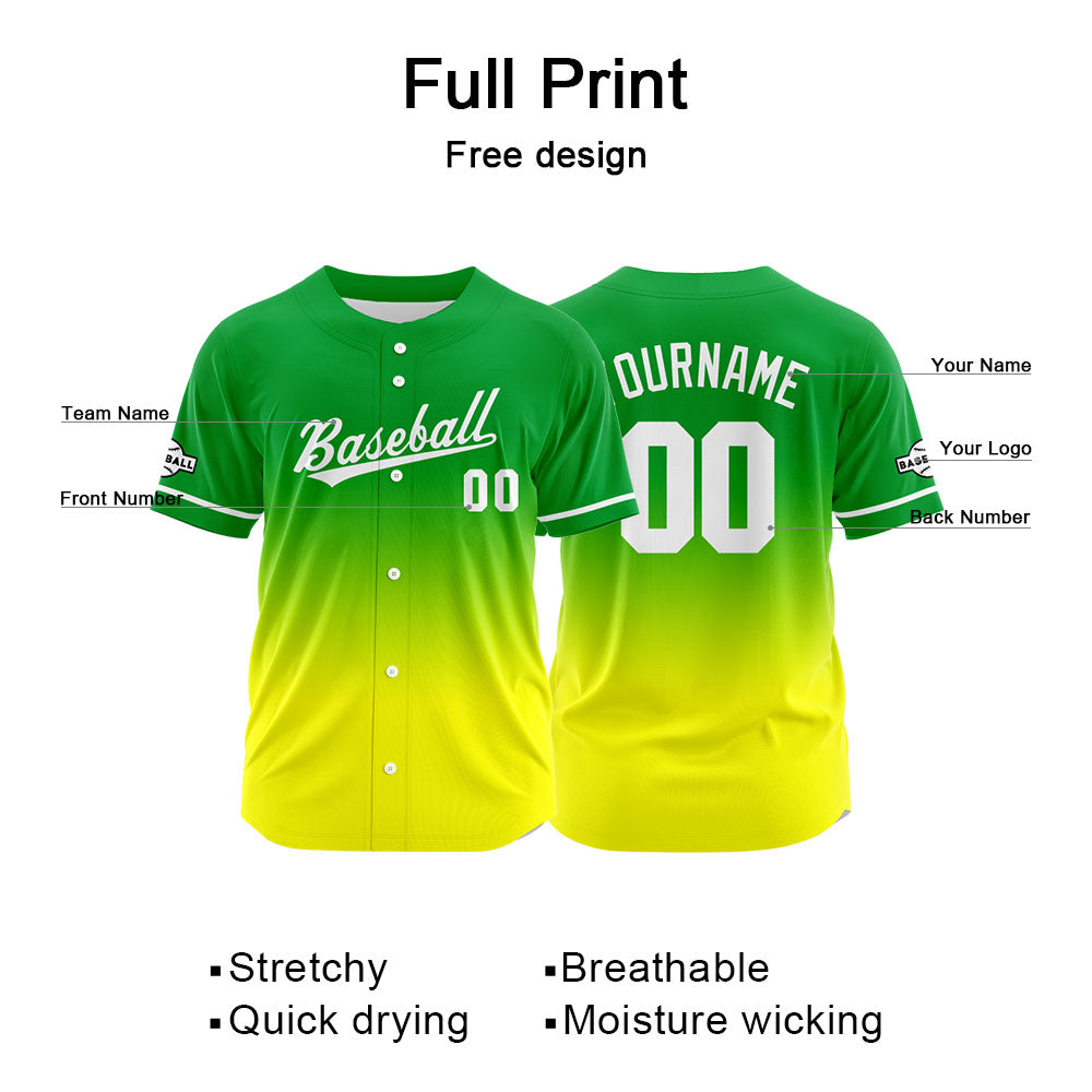 Dise?o personalizado de camiseta de béisbol con estampado completo en rosa verde y amarillo