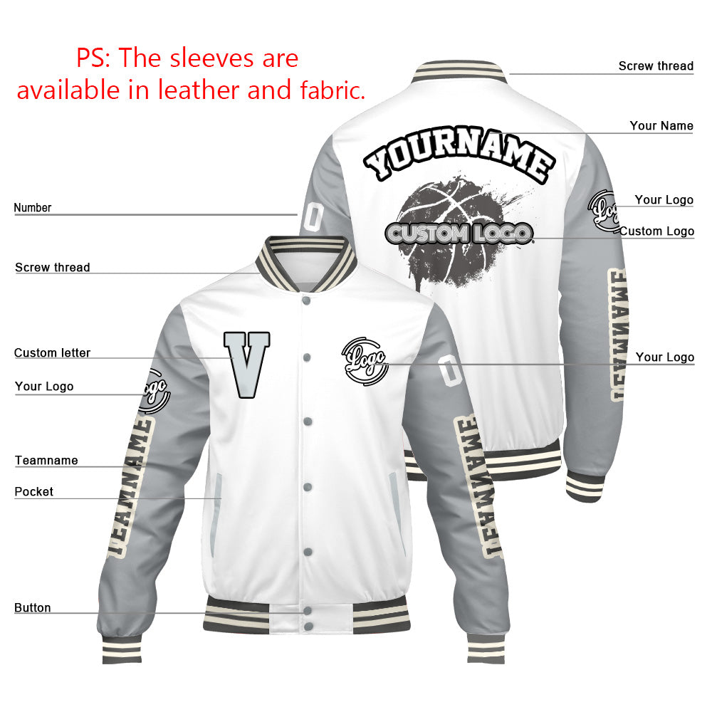 Chaquetas universitarias blancas y grises personalizadas para hombres & mujeres y jóvenes & Chaquetas Letterman personalizadas