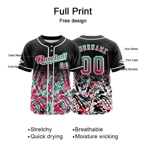 Camiseta de béisbol personalizada negra y roja con botones para hombre mujer adulto y joven Nombre número y logotipo impresos