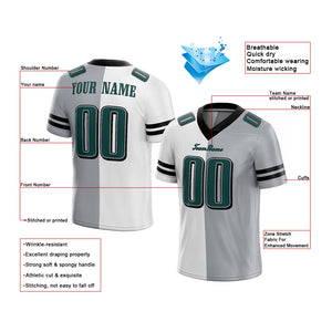 custom authentic split fashion football jersey gray-white-midnight green