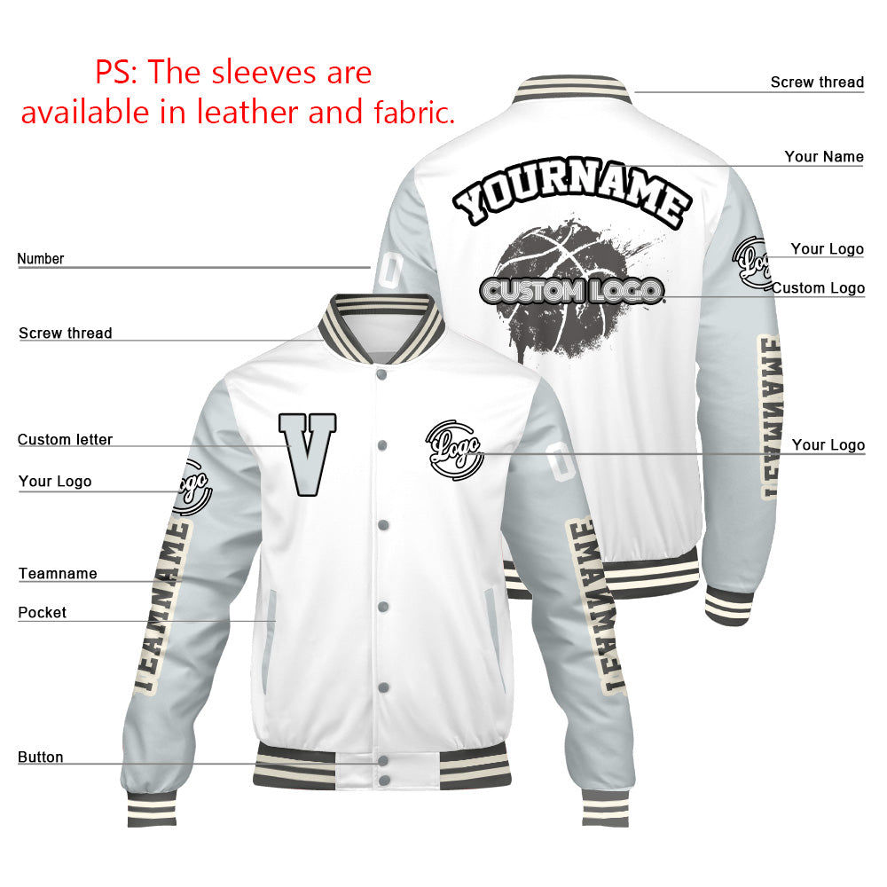 Chaquetas universitarias blancas y grises personalizadas para hombres & mujeres y jóvenes & Chaquetas Letterman personalizadas