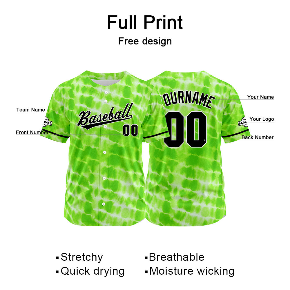 Camiseta de béisbol verde con dise?o personalizado estampado a todo color