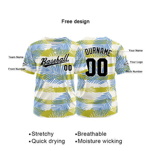 Dise?o personalizado de camiseta de béisbol con estampado completo en azul amarillo y verde