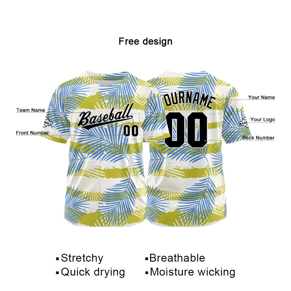 Dise?o personalizado de camiseta de béisbol con estampado completo en azul amarillo y verde