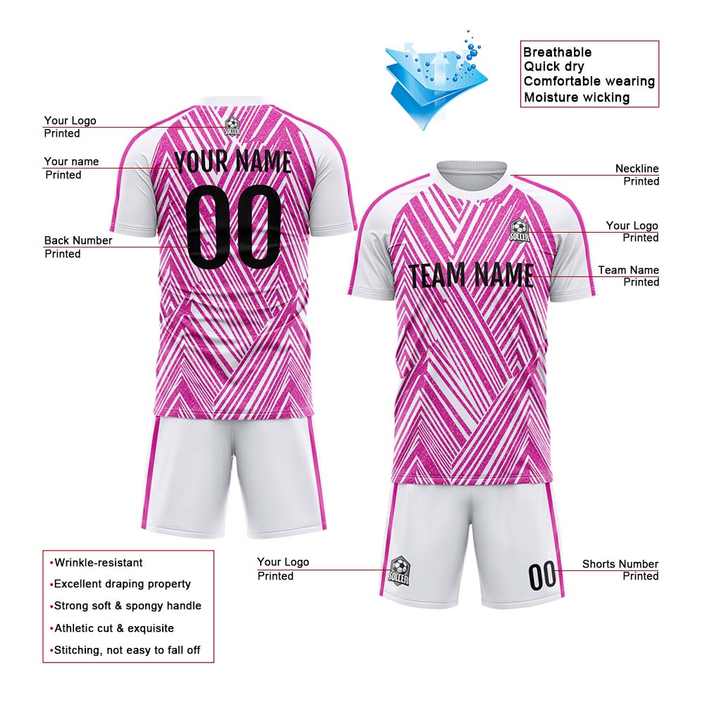 Conjunto personalizado de camiseta de fútbol para niños y adultos & color rosa y blanco