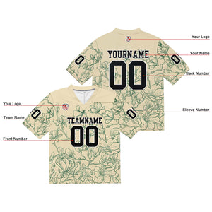 Camiseta de fútbol personalizada con nombre y número del equipo bordados-color crema y verde