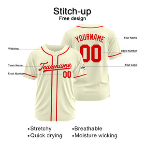 Camiseta de béisbol personalizada con diseño bordado & estilo hip hop & color crema-rojo