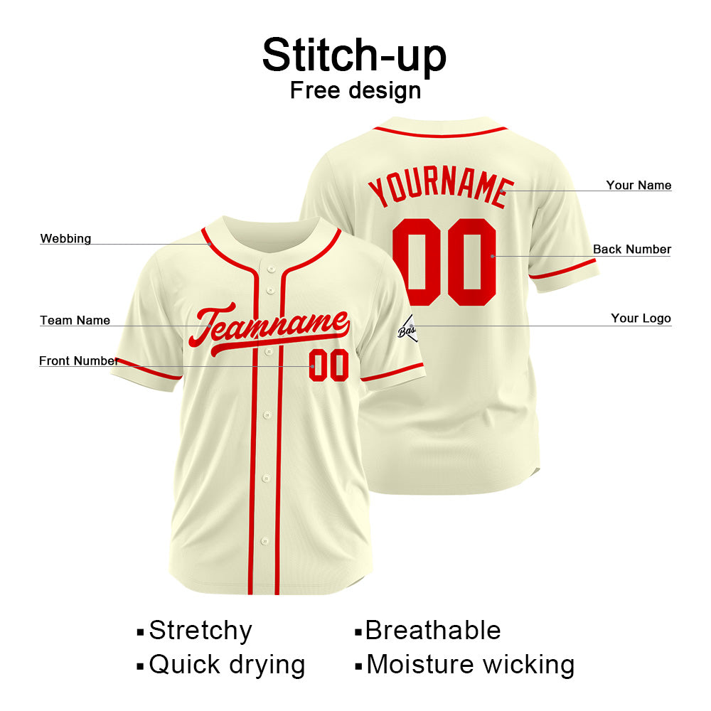 Camiseta de béisbol personalizada con diseño bordado & estilo hip hop & color crema-rojo