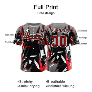 Camiseta de béisbol negra personalizada con botones para hombre mujer adulto y joven Nombre número y logotipo impresos
