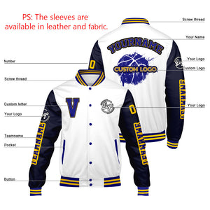 Chaquetas universitarias personalizadas blancas y azul oscuro para hombres & mujeres y jóvenes & Chaquetas Letterman personalizadas