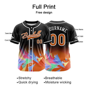 Camiseta de béisbol personalizada negra y naranja con botones para hombre mujer adulto y joven Estampado de nombre número y logotipo