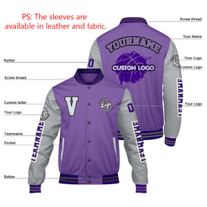Chaquetas universitarias personalizadas en color morado y gris para hombres & mujeres y jóvenes & Chaquetas Letterman personalizadas