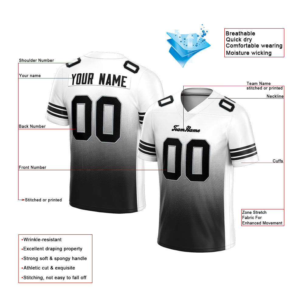 custom authentic gradient fashion football jersey white-black