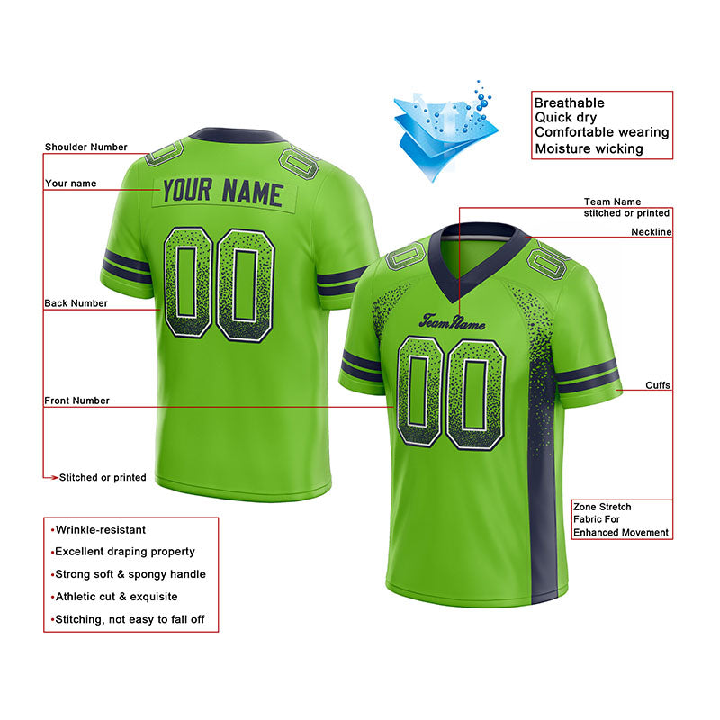 custom authentic drift fashion football jersey navy-neon green mesh