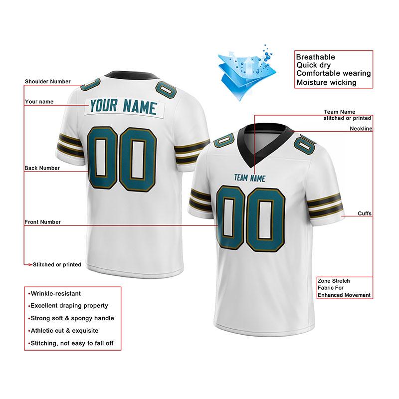 custom authentic football jersey white-teal-gold-black mesh