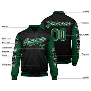Chaquetas universitarias personalizadas en verde y negro para hombres & mujeres y jóvenes & Chaquetas Letterman personalizadas
