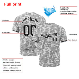 Camiseta de béisbol con dise?o personalizado de estampado completo camuflaje gris