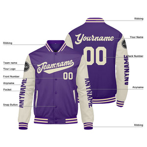 Chaquetas universitarias personalizadas color crema púrpura para hombres & mujeres y jóvenes & Chaquetas Letterman personalizadas
