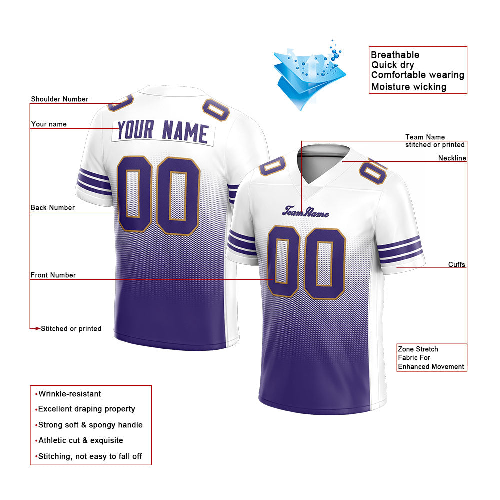 custom authentic gradient fashion football jersey purple-black-gold mesh