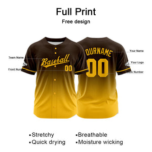 Camiseta de béisbol con dise?o personalizado estampado a todo color amarillo-marrón