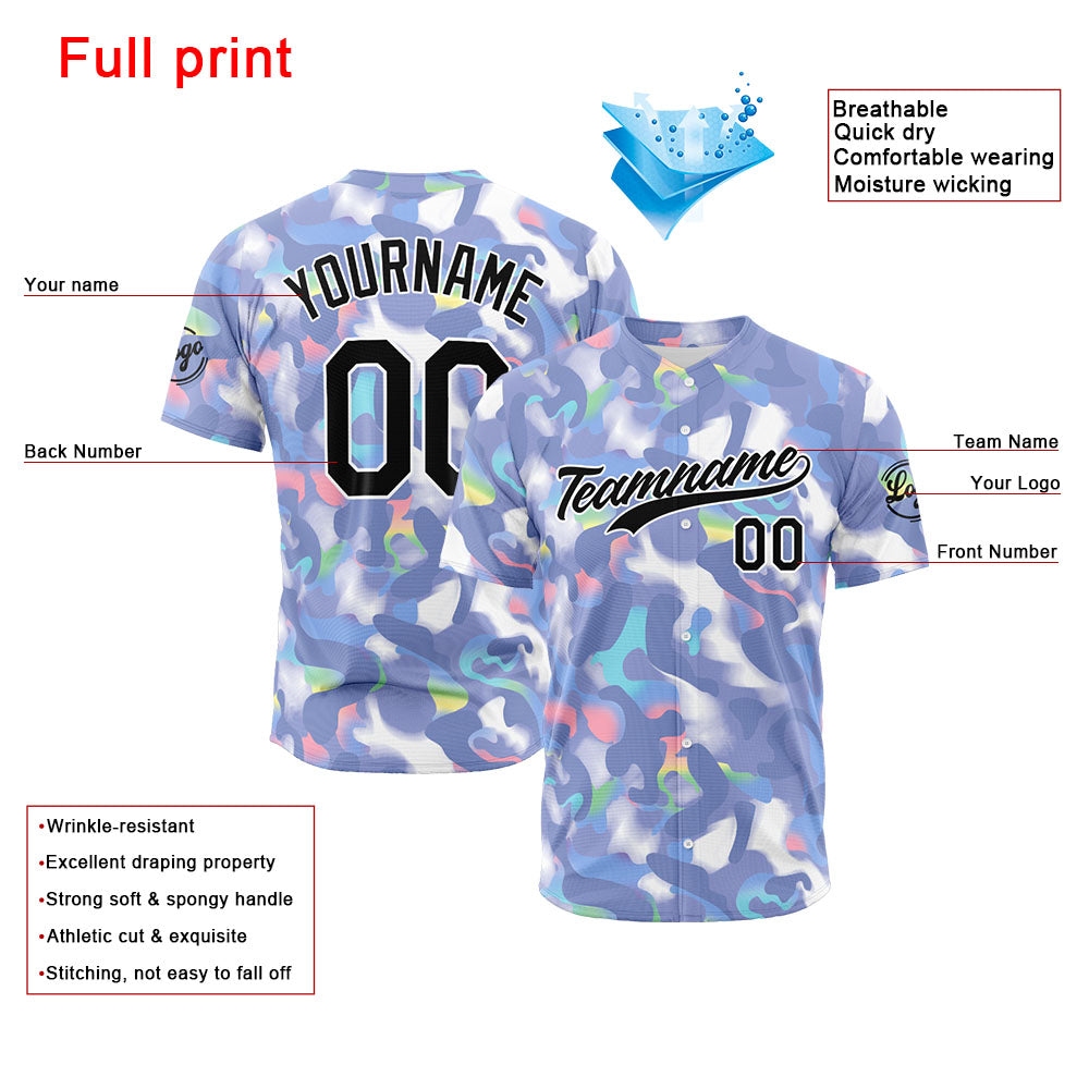 Camiseta de béisbol con dise?o personalizado estampado completo gris y azul