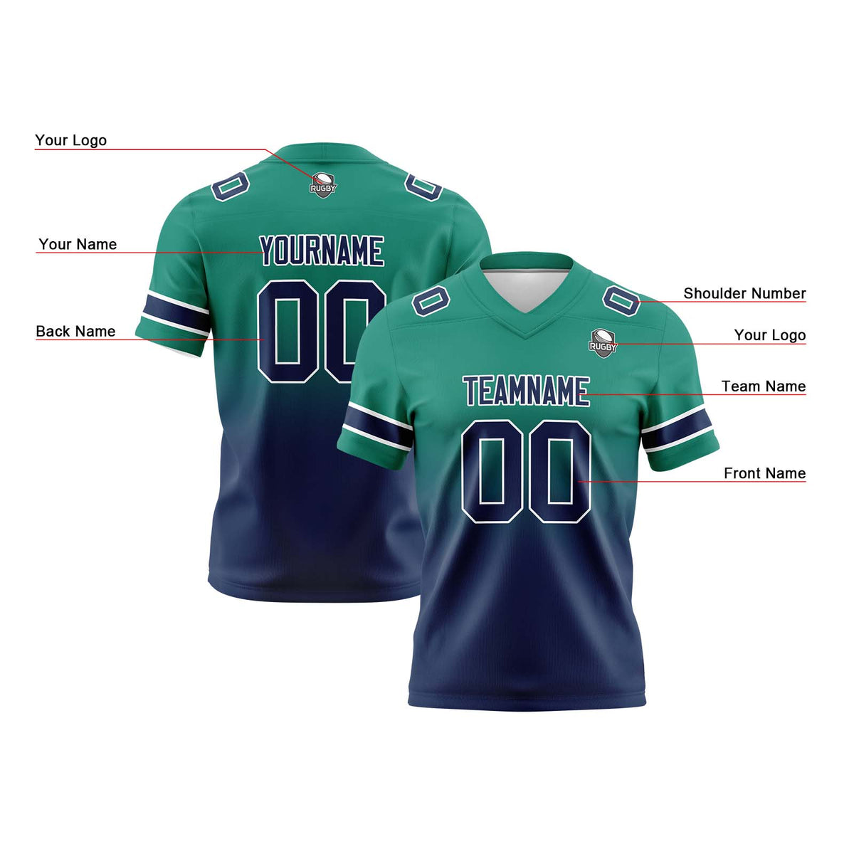 Camisetas de fútbol personalizadas con degradado-nombre-número y logotipo para adultos-niños y equipos