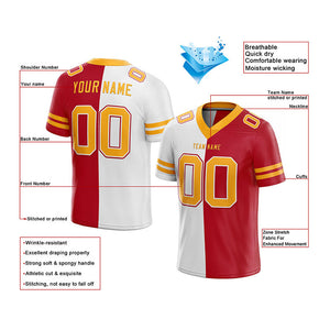 custom authentic split fashion football jersey red-yellow-white mesh