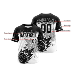Camiseta de béisbol personalizada blanca y negra con botones para hombre mujer adulto y joven Estampado de nombre número y logotipo