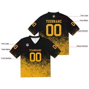 Camiseta de fútbol personalizada con nombre y número del equipo impresos y bordados-color negro y amarillo