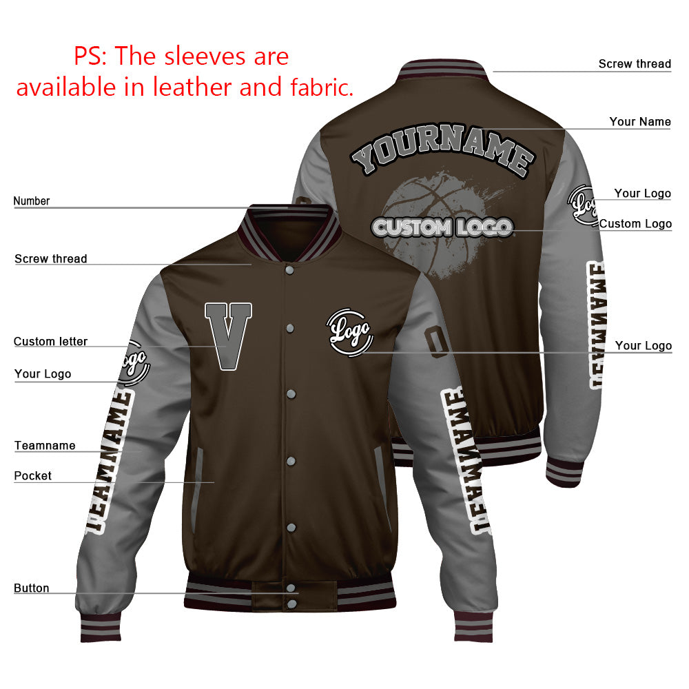 Chaquetas universitarias personalizadas en color marrón y gris mate para hombres & mujeres y jóvenes & Chaquetas Letterman personalizadas